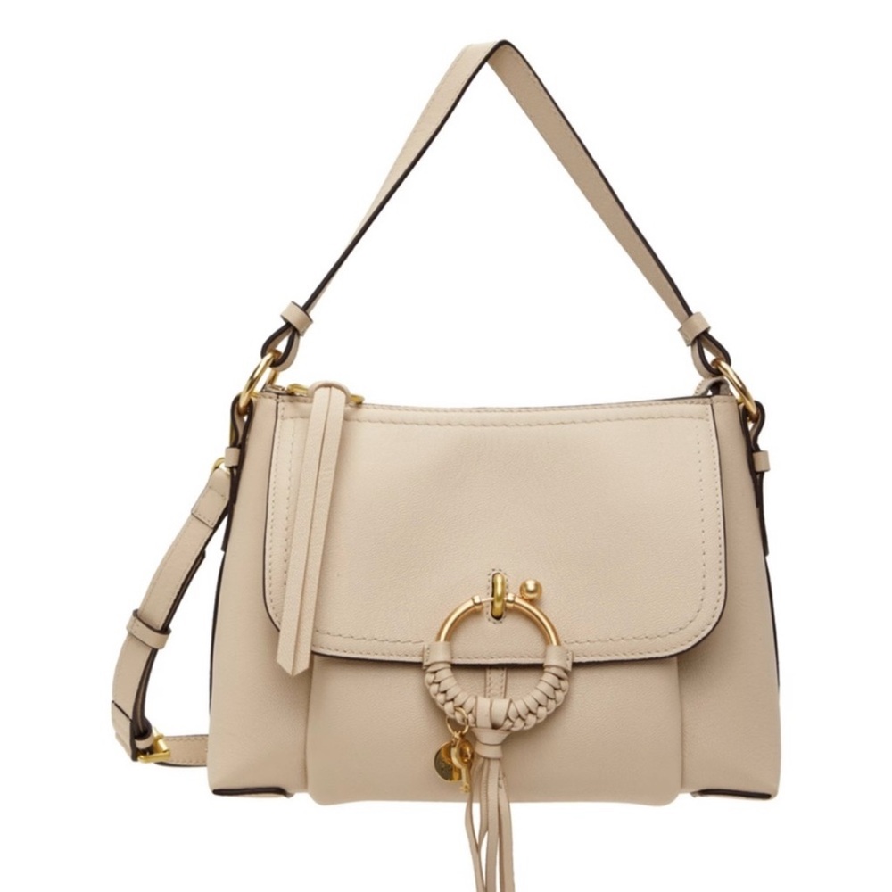 See by Chloe Joan Two Way Leather Suede Crossbody Tote Shoulder Bag Purse Beige